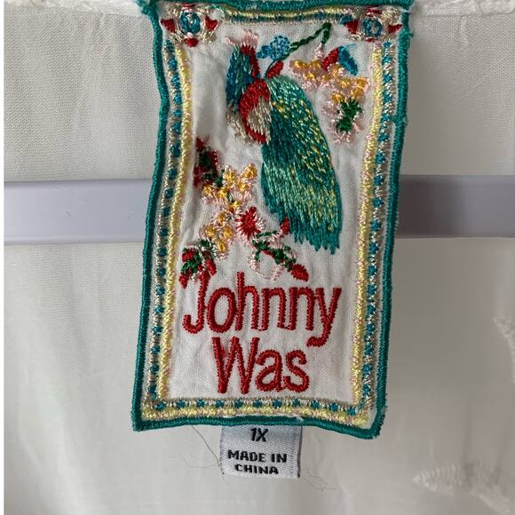 Johnny Was White Embroidered Cupra Rayon Blouse Long Sleeve, size 1X - Picture 6 of 6